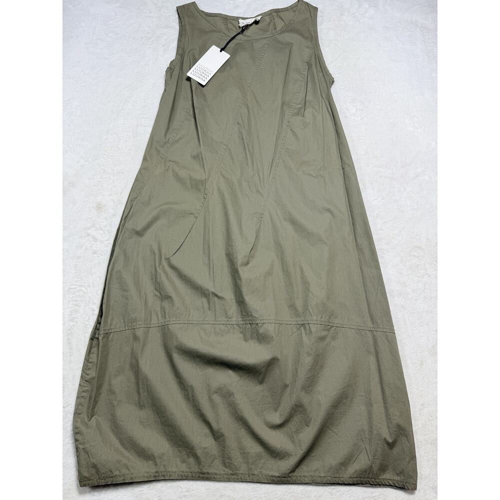 LUUKAA NWT Size US 6 Midi Shift Dress Khaki Sleeveless Asymmetric Seam Minimal
